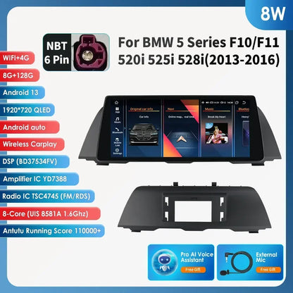 AI Intelligent Player 2din Android Car Radio Multimedia Video Player for BMW 5 Series F10 F11 F12 CIC NBT GPS Nav Carplay 4G RDS