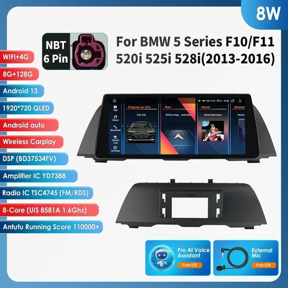 AI Intelligent Player 2din Android Car Radio Multimedia Video Player for BMW 5 Series F10 F11 F12 CIC NBT GPS Nav Carplay 4G RDS