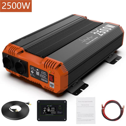 Zuivere Sinusomvormer – 12V Omvormer – 24V Omvormer – Camping Omvormer – Noodstroom – 2500W Continu Vermogen – LCD-Display