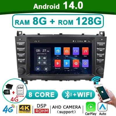 8" Multimedia Speler – Autoradio – Navigatie Systeem – Touchscreen – Dubbel Din – Android 14 – Draadloze CarPlay & Bluetooth
