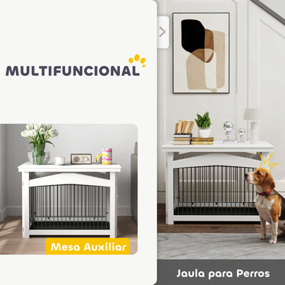 3-in-1 Multifunctioneel Hondenbench – Hondenkooi – Bench – Transportbench – Reisbench – MDF & Staal – Voor Middelgrote Honden Tot 20 Kg - 82.5 x 57.5 x 59.5 cm - Wit
