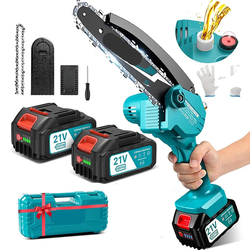 Mini Kettingzaag - Kettingzaag - Handzaag - Snoeizaag - Draadloos - 800W - Draagbaar - Tuin Gereedschap - 2 Accu’s - QUORE