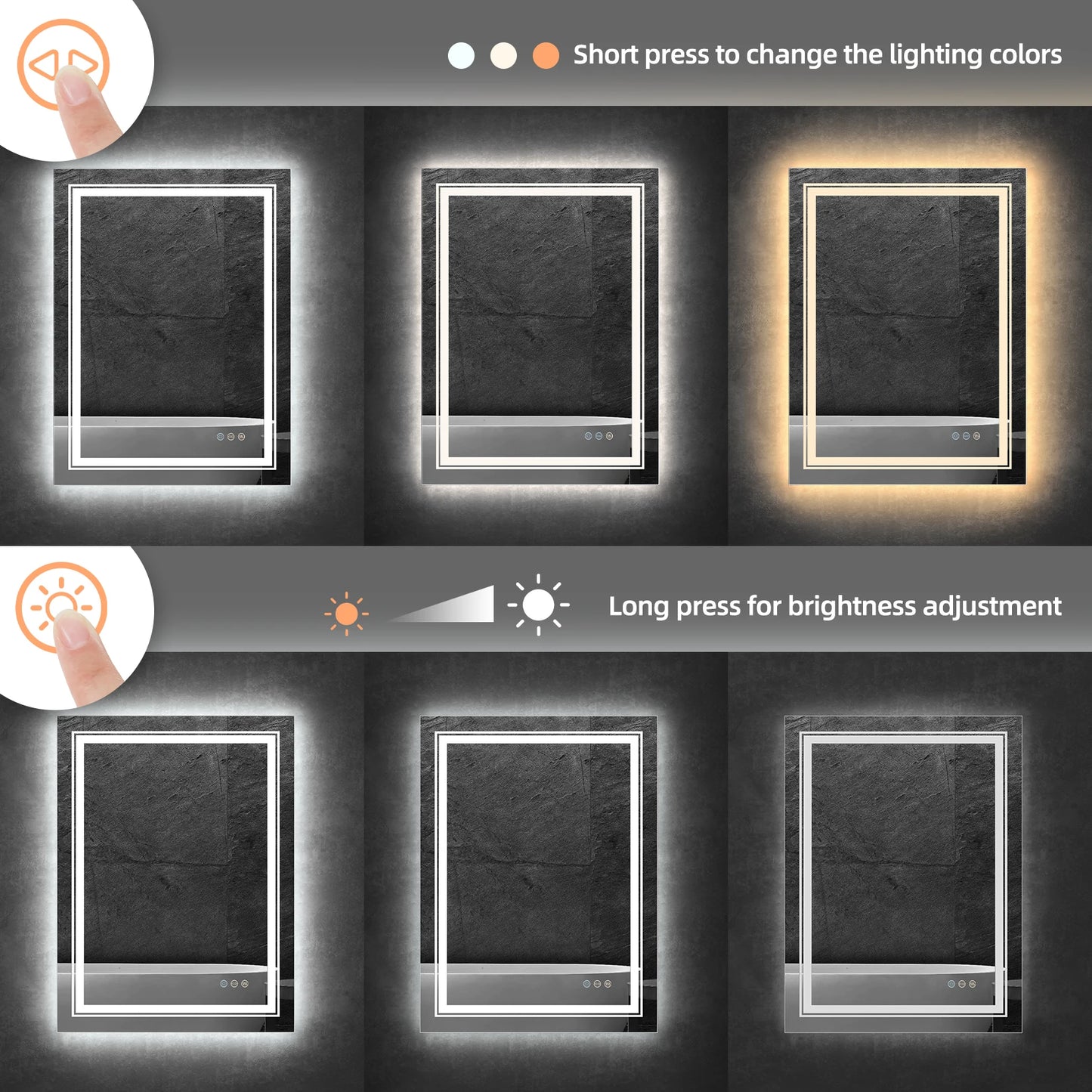 Badkamerspiegel - met LED - Spiegel - Badkamerspiegel met Verlichting - Anti-condens - Dimbaar - Backlit - 3 Lichtkleuren - Touch Bediening - IP44 Waterdicht - Hard-wired Wandmontage - 50x70cm
