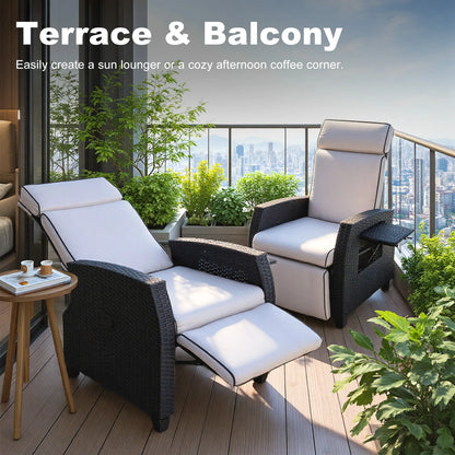 Tuinstoel – Tuinstoel – Loungestoel – Ligstoel – Balkonstoel – Verstelbare Rugleuning – Waterbestendig PE-Rattan Met Stalen Frame – Zwart