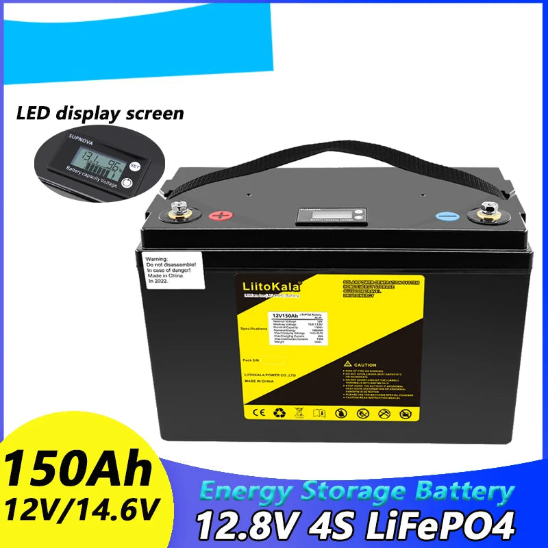 LiFePO4 Accu 12V 150Ah – Lithium Batterij – Camper Accu – Golfkar Accu – Off-Grid Accu – LCD Display – 4000+ Laadcycli