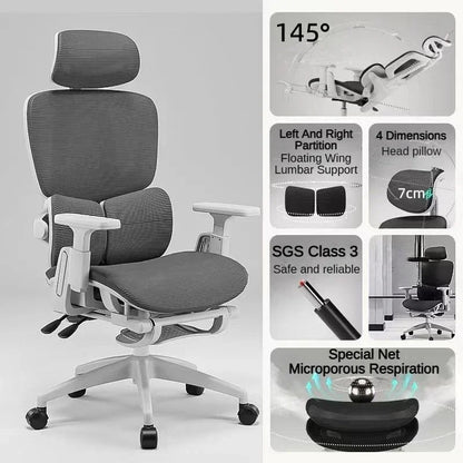Bureaustoel - Gaming Stoel - Ergonomische Bureaustoelen - Gamestoel - Hoge Rugleuning, Mesh Design & Verstelbare Lendensteun – Wit Frame/Grijs