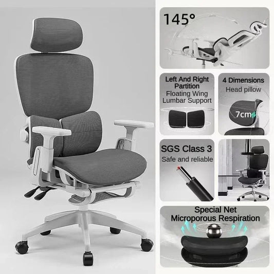 Bureaustoel - Gaming Stoel - Ergonomische Bureaustoelen - Gamestoel - Hoge Rugleuning, Mesh Design & Verstelbare Lendensteun – Wit Frame/Grijs
