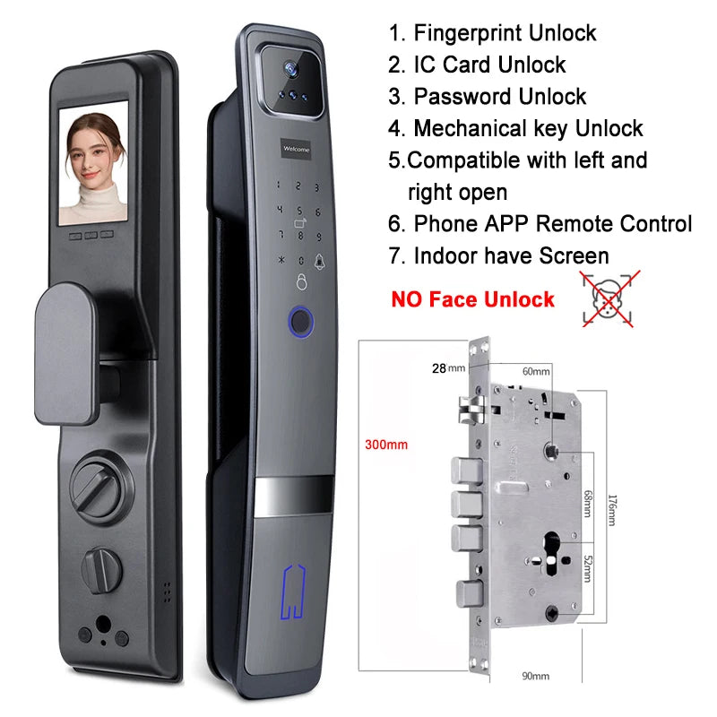 Slimme Deurslot – Elektronisch Slot – Digitale Deurslot – Wifi Deurslot – 3D Gezichtsherkenning – Ingebouwde Wifi - Vingerafdruk - 24x280