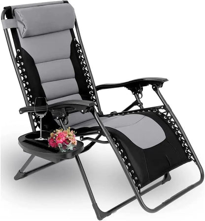 Verstelbare Ligbed met Kussen - Ligstoel - Tuinstoel - Campingstoel - Strandstoel - Lounger - Ondersteunt 160kg - Opvouwbaar - Padded Zero Gravity Lounge Stoelen - 1 Stuk - Grijs