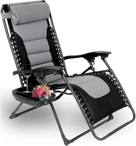 Verstelbare Ligbed met Kussen - Ligstoel - Tuinstoel - Campingstoel - Strandstoel - Lounger - Ondersteunt 160kg - Opvouwbaar - Padded Zero Gravity Lounge Stoelen - 1 Stuk - Grijs