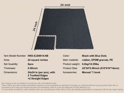 Rubber Tiles - Puzzle Mat - Play Mat - EVA Foam Play Mat - 0.56 Inch - With EVA Foam Thick Floor Mats - Interlocking Puzzle for Home Gym - Blue 24m²