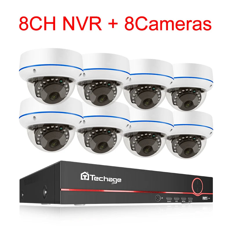 Techage H.265 8CH 5MP POE NVR CCTV System Vandalproof 5MP Indoor Dome Audio IP Camera P2P Remote Video Security Surveillance Set
