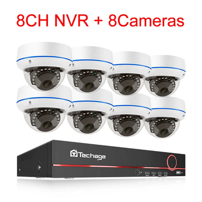 Techage H.265 8CH 5MP POE NVR CCTV System Vandalproof 5MP Indoor Dome Audio IP Camera P2P Remote Video Security Surveillance Set