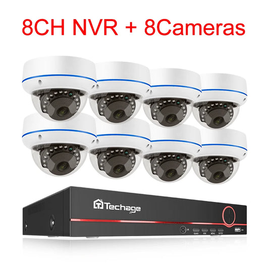 Techage H.265 8CH 5MP POE NVR CCTV System Vandalproof 5MP Indoor Dome Audio IP Camera P2P Remote Video Security Surveillance Set