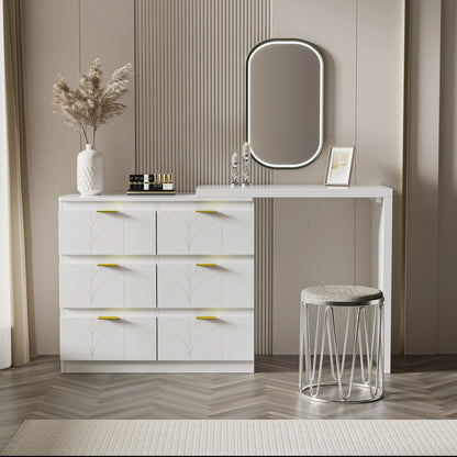 Kaptafel – Make-Up Tafel – Slaapkamermeubel – Opbergmeubel – Toilettafel – Zes Ruime Lades – Bloemmotief Tafelblad