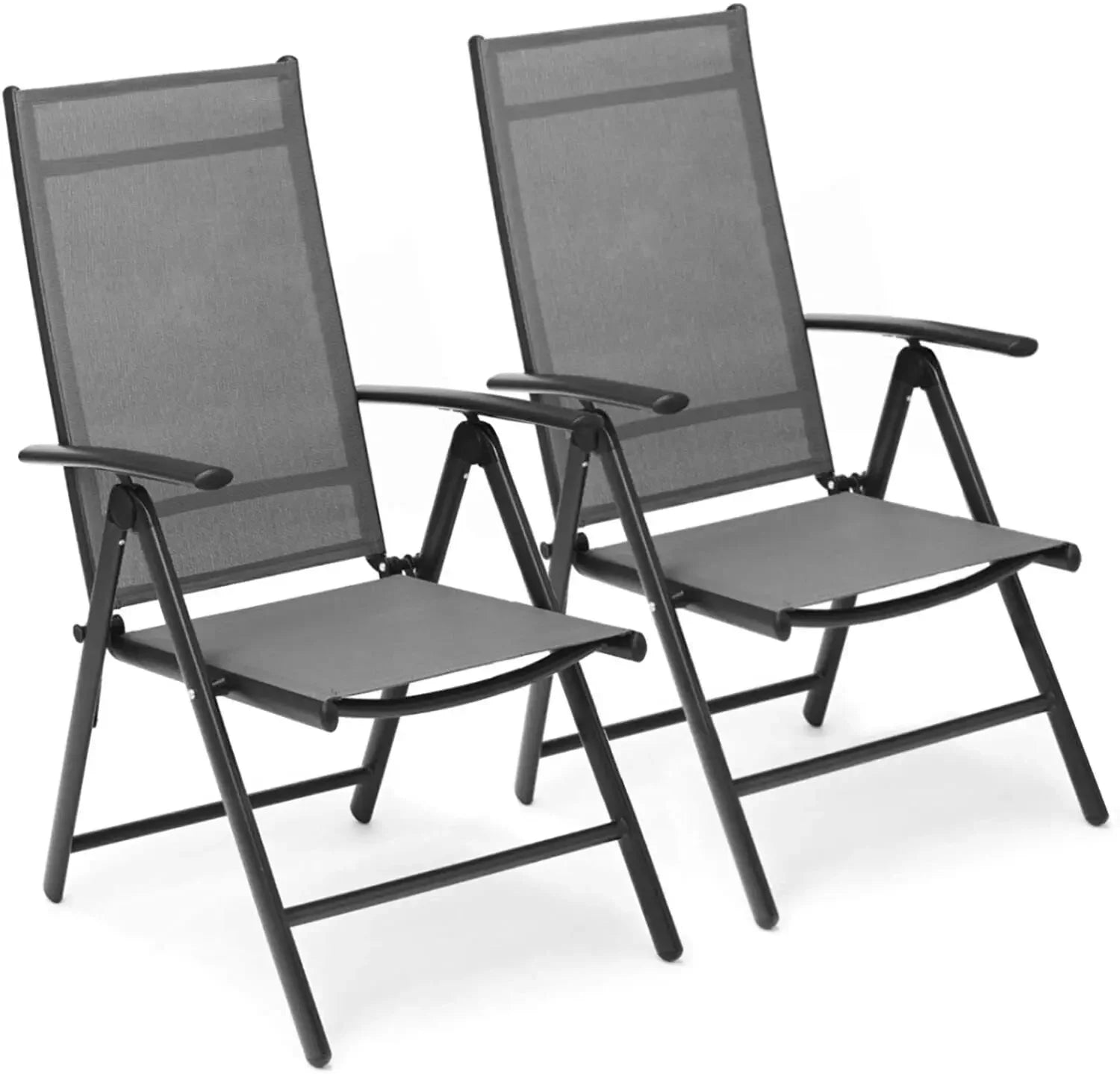 Tuinstoelen - Strandstoel - Klapstoel – Vouwstoel voor op Terras/Tuin/Camping –  Draagvermogen van 120 kg - Tuinset – Campingstoel – Tuinstoel – Verstelbaar en Opklapbaar – Grijs – Set van 2 - QUORE