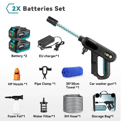 Hogedrukreiniger - Hogedrukspuit - Hogedruk Auto-Wasser - met Accu - 220Bar - Brushless Motor - Draadloze - 3 Snelheden - 5-in-1 Nozzle - 2 Batterij