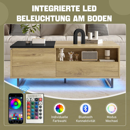 Verstelbare Salontafel – Coffee Table – Bijzettafel – Opbergtafel – Tafeltje – Met LED Vloerlamp – Met Veel Opbergruimte