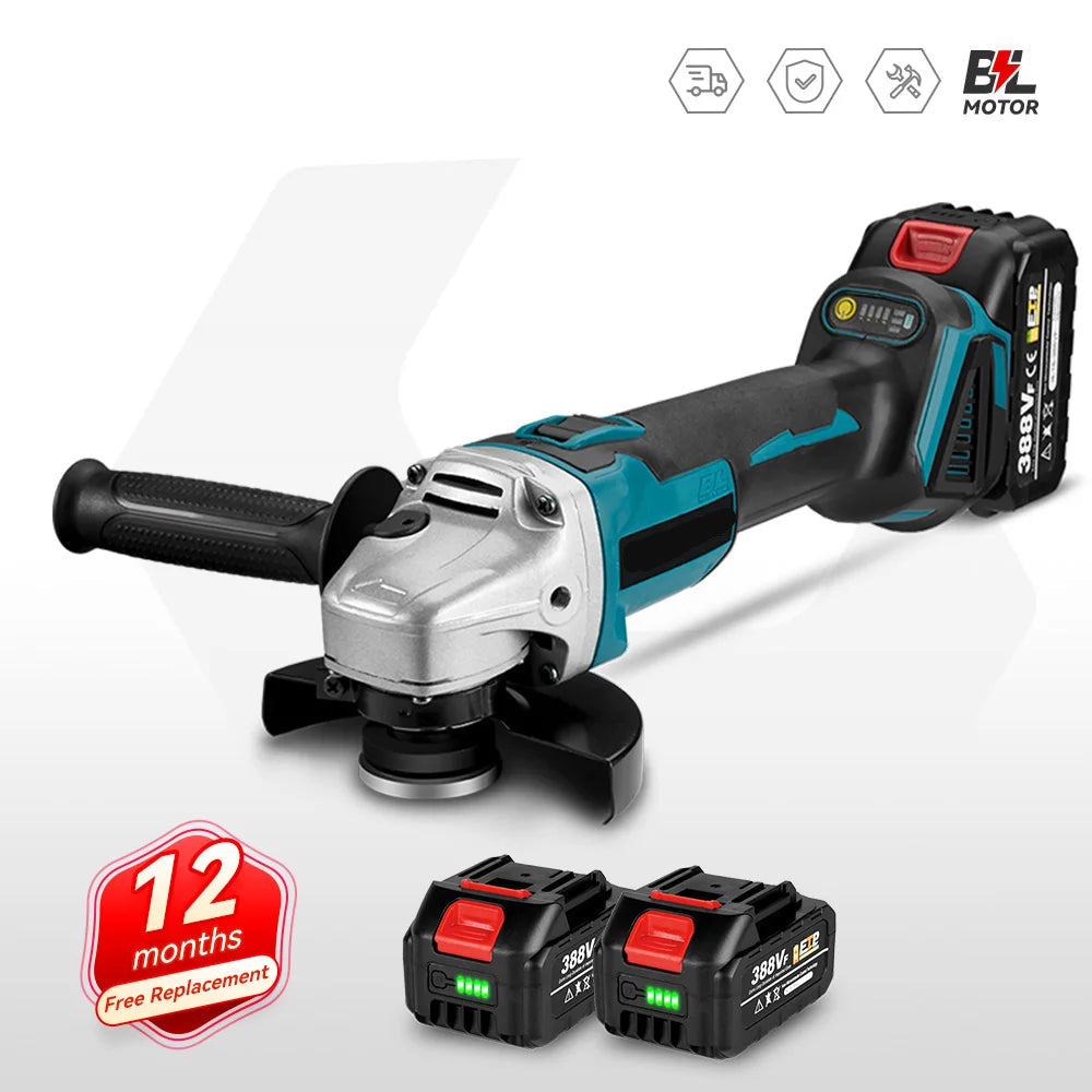 Accu Haakse Slijper - 125 mm - Draadloos Slijptol - 18V - Brushless Motor - 8500 RPM - 3000W - 3 Snelheden - Voor Slijpen - Snijden - en Polijsten - Compact en draagbaar - 2 Accu's met 1 Lader