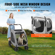 Stroller - Dog Carriage - Dog Stroller - Foldable Dog Stroller - Dog Cart - 160 lbs - 4 Wheels - with Rotating Wheels - with Brakes and Height Adjustable - Medium Large Dogs - Gray
