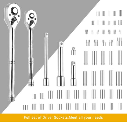 Deko - Basis gereedschapsset - Gereedschap - 192-delig - Gereedschapsset - Gemengde gereedschapsset - Autoreparatie handgereedschapsset - Sleutelgereedschapskistset - Zwart Geel - QUORE