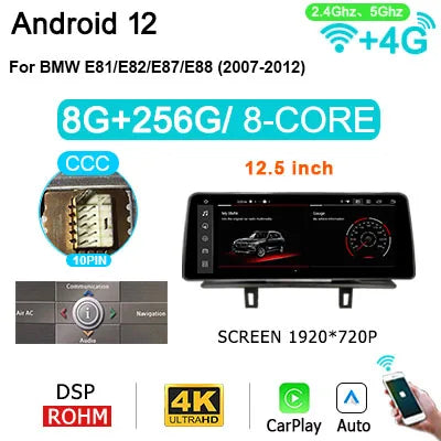 12,5 Inch Multimedia Scherm – Car Stereo – Navigatiesysteem – Bluetooth Radio – Touchscreen Display – Wireless CarPlay & Android Auto – Android 14 OS – 8GB RAM 128GB Opslag