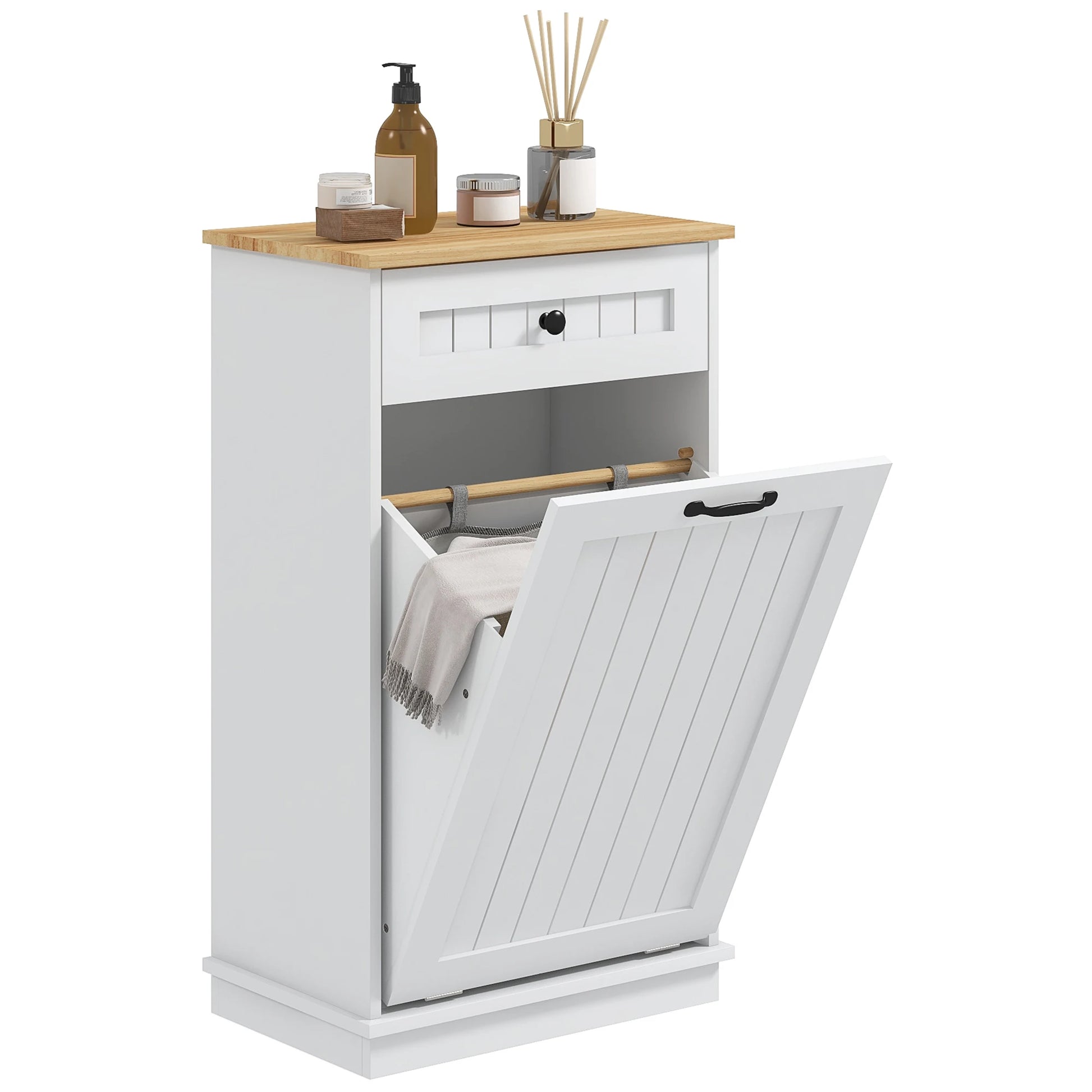 Badkamermeubel – Badkamerkast – Wasmand Meubel – Opbergmeubel – 54,5 Liter Wasmand – Gelakt MDF – Antislipvoetjes - QUORE