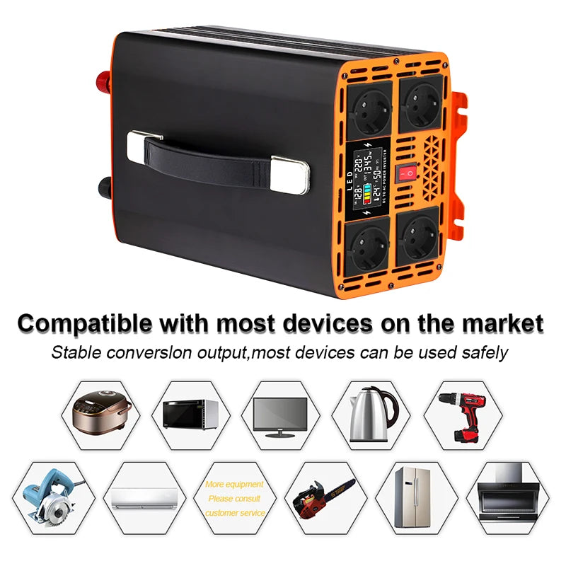 7000W Omvormer – Pure Sinusgolf Inverter – DC Naar AC Converter – 12V 24V Omzetter – 220V 50Hz Stroomvoorziening – Hoog Continu Vermogen – Compact Design - QUORE