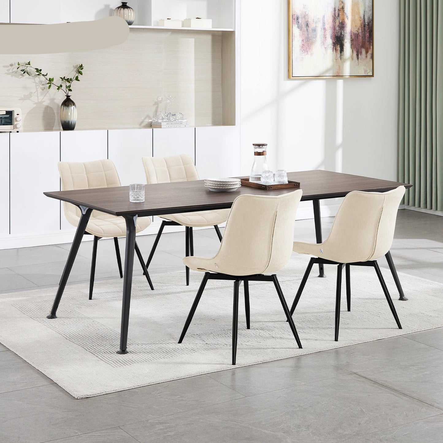 Velvet Eetkamerstoelen - Eetstoel -  Stoelen - Kuipstoelen - Eetkamerstoel - Set van 4 - 360° Draaibaar – Ergonomisch & Gestoffeerd – Lichtgrijs