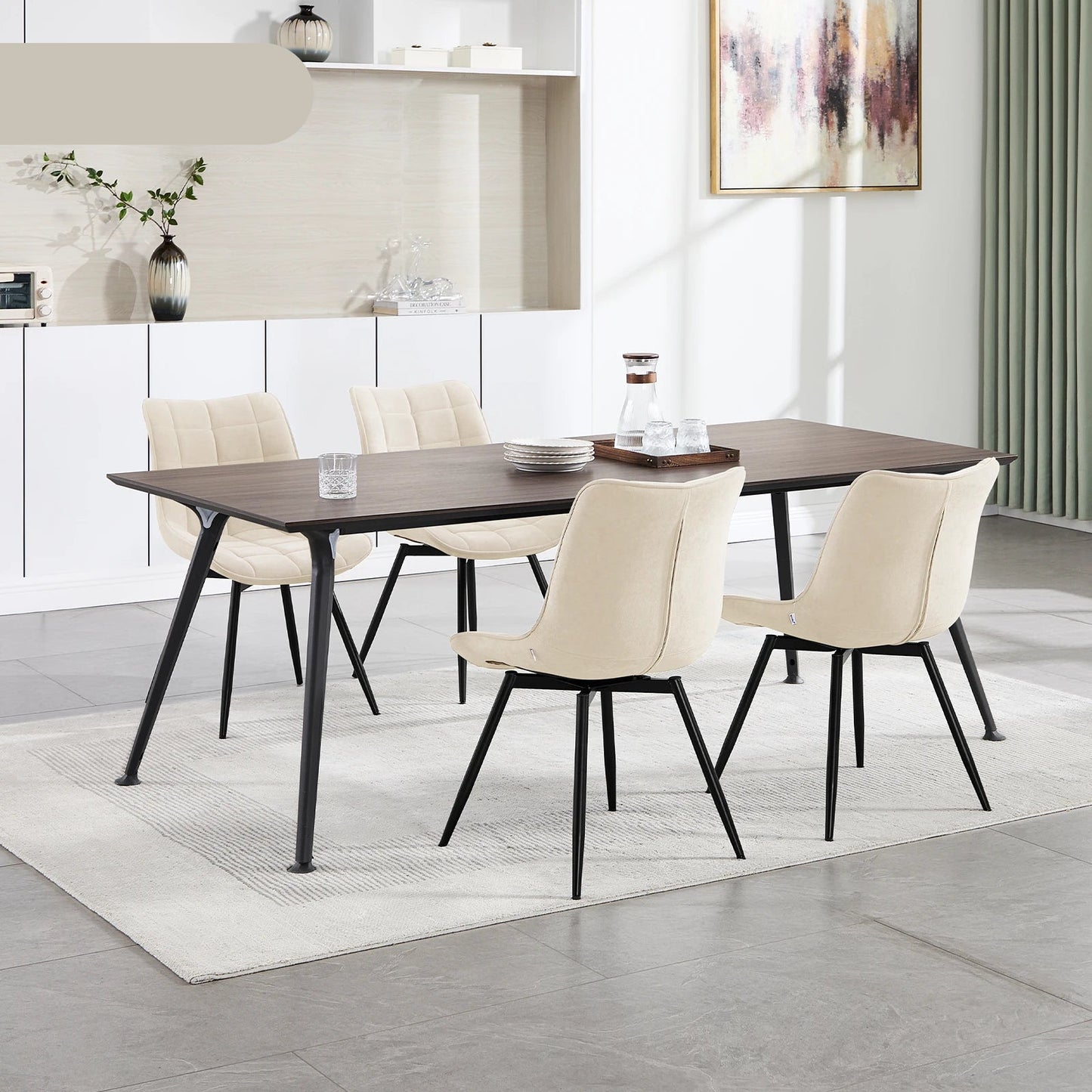 Velvet Eetkamerstoelen - Eetstoel -  Stoelen - Kuipstoelen - Eetkamerstoel - Set van 4 - 360° Draaibaar – Ergonomisch & Gestoffeerd – Donkergrijs - QUORE
