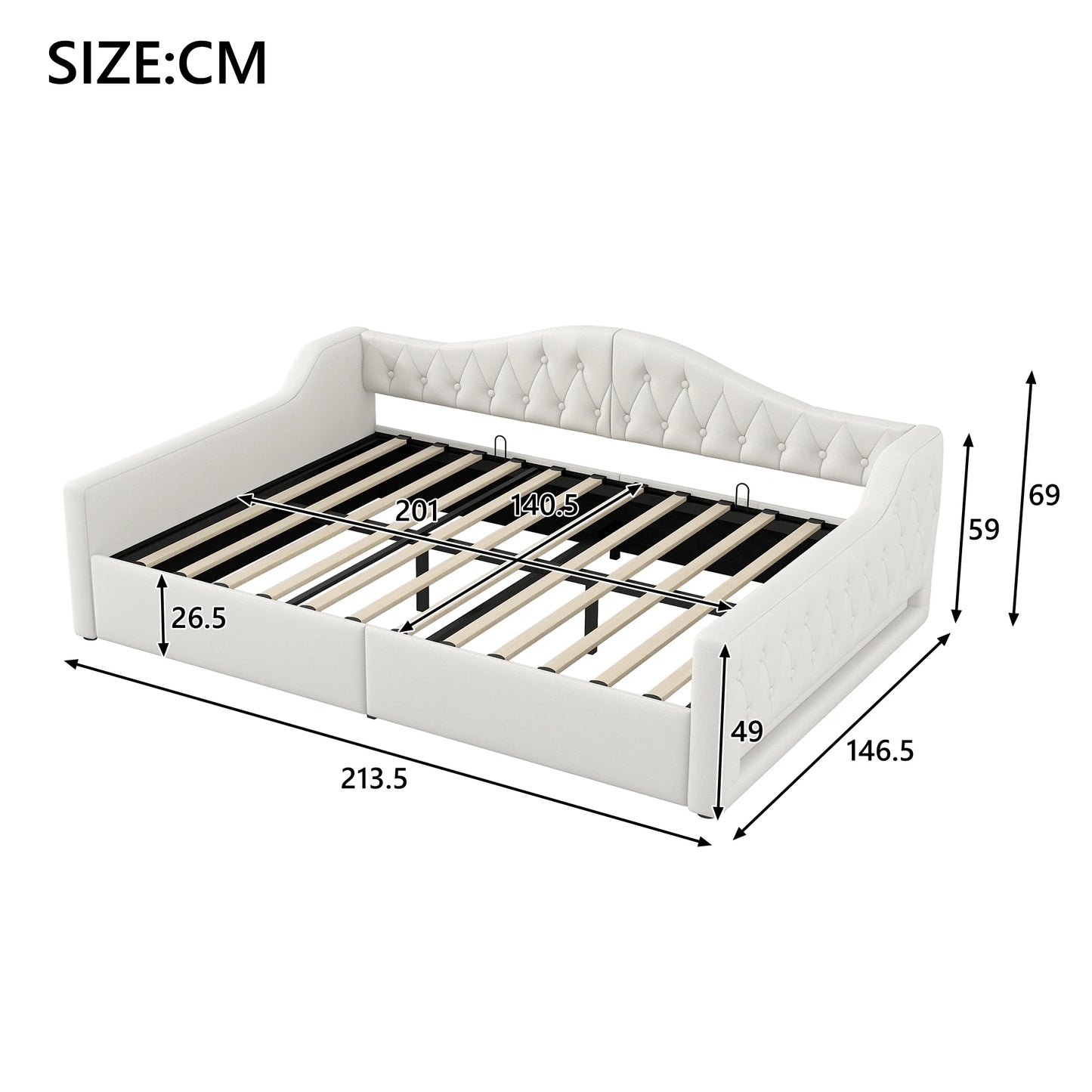 Eenpersoonsbed – Bedframe – Eenpersoonsbed Met Opberglade – Slaapbed – Kinderbed – 140x200 CM – Linnen Bekleding – Verstelbare 7-Kleurige Led-Verlichting
