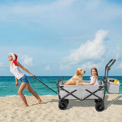 Opvouwbare Bolderkar - Inklapbare Bolderkar - Bolderkar - Verwijderbare Luifel - 262L Transportkar - 115kg Draagvermogen - Grote Offroad Wielen - Tuin - Strand - Zwaar Belastbaar - Camping - Zwart - QUORE