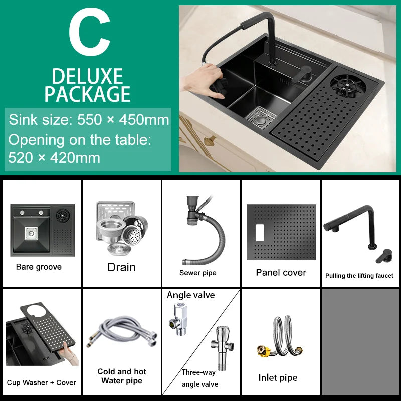 Hidden Cup Washer Bar Sink Stainless Steel Kitchen Sink Garden Coffee Sinks Wash Basin Mini Small Single Slot With Cover Plate