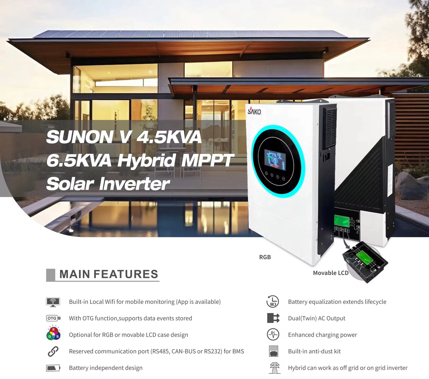 Hybride Omvormer – Zonne-energie Omvormer – Solar Inverter – MPPT Omvormer – Off-grid Omvormer – 3000W Puur Sinusgolf – 80A MPPT Zonnecontroller - QUORE