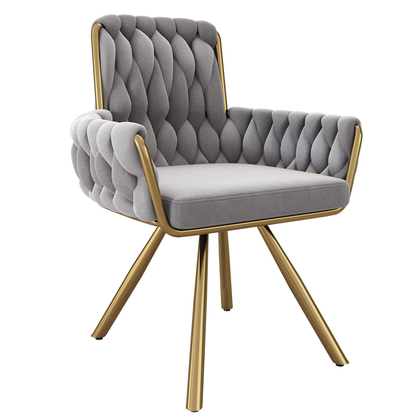 Eetkamerstoel – Set van 4 - Fluwelen Stoel – Comfortabele Stoel – Draaistoel – 360° Draaibaar – Hoge Rugleuning – Stalen Frame - Grijs