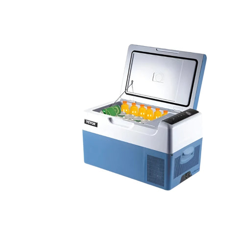 Mini koelkast - Mini koelkast voor drankjes - Mini auto koelkast - Draagbare compressor koeler - Mini koelkast voor op reis - 22L - 12/24V DC - 110-240V - 45W - Blauw