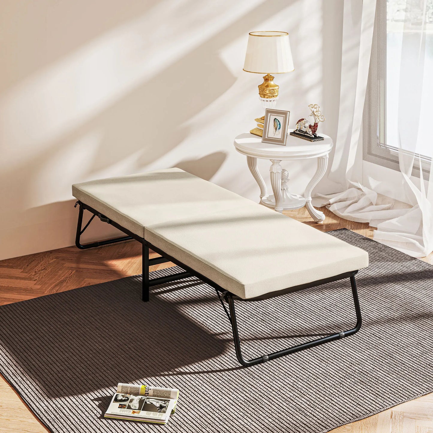 Opvouwbaar Bed – Vouwbed – Opklapbed – Logeerbed – Eenpersoonsbed – Verstelbare Rugleuning 5 Standen – Hoogwaardig Schuimmatras 7 cm