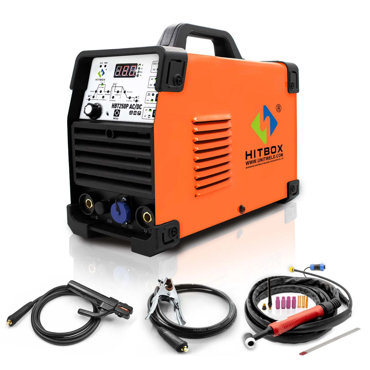 HitBox - HBT250P - Elektrisch lasapparaat - 3 in 1 - Aluminium Tig-lasmachine - ARC-kracht 2T-4T - met voetpedaal - Oranje