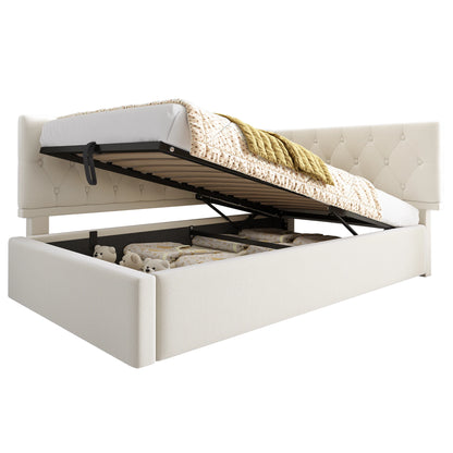 Daybed – Zitbank – Slaapbank – Loungemeubel – Slaapbed – Roze Velvet – Hydraulische Opbergruimte – 90x200 cm – Houten Frame