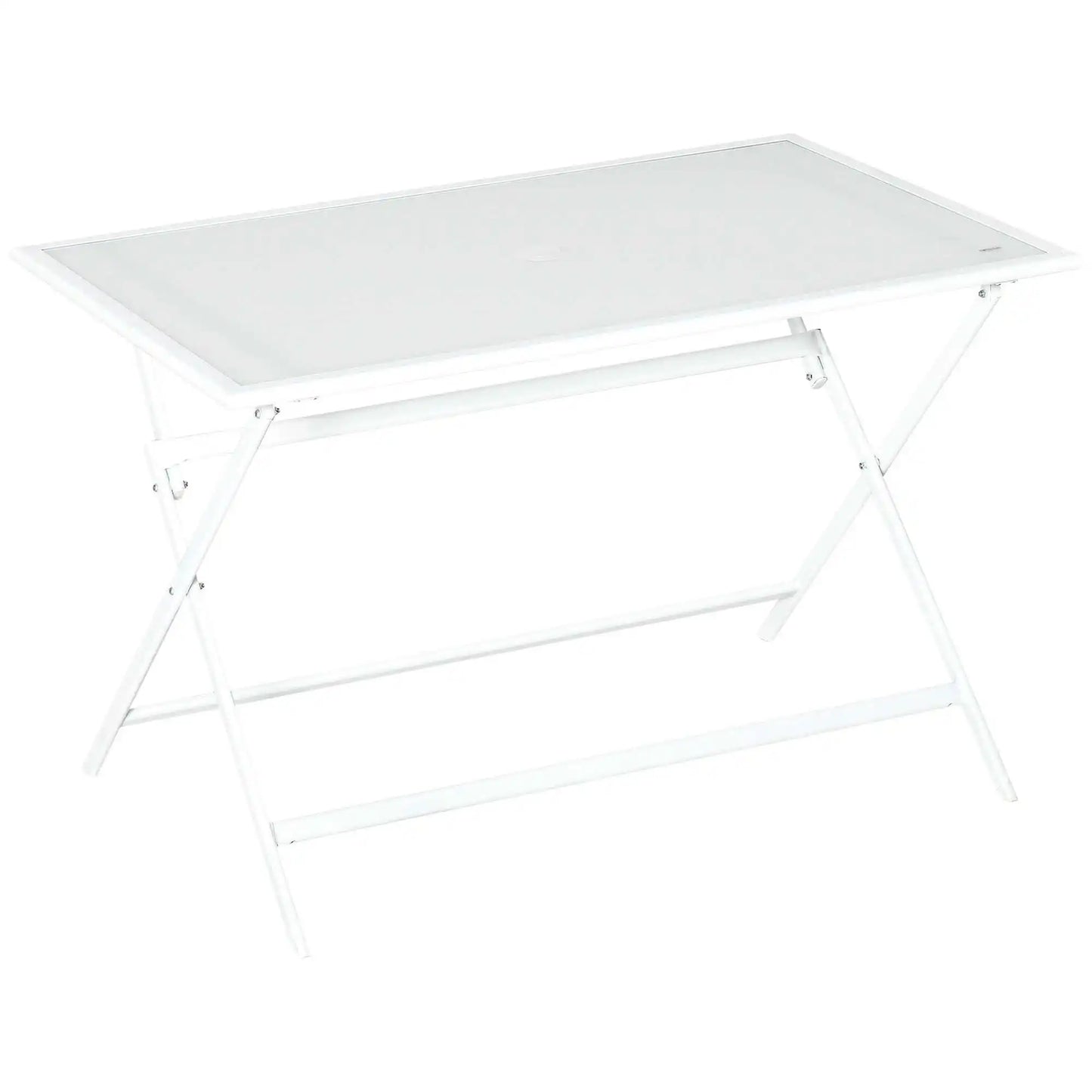 Vouwtafel – Buitentafel – Balkon Tafel – Tuin Tafel – Opvouwbare Tafel – Met Parasolgat – Met Glazen Blad - QUORE