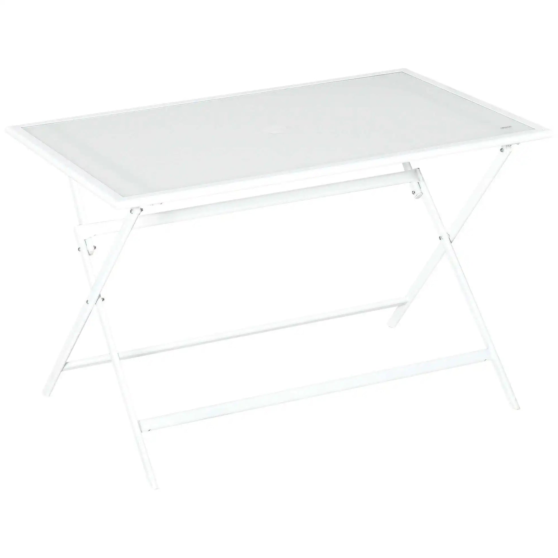 Vouwtafel – Buitentafel – Balkon Tafel – Tuin Tafel – Opvouwbare Tafel – Met Parasolgat – Met Glazen Blad - QUORE