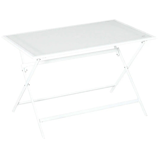 Vouwtafel – Buitentafel – Balkon Tafel – Tuin Tafel – Opvouwbare Tafel – Met Parasolgat – Met Glazen Blad - QUORE
