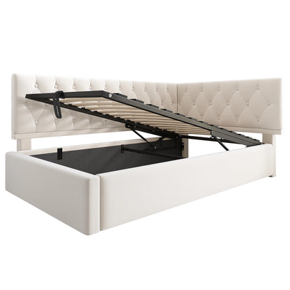Daybed – Zitbank – Slaapbank – Loungemeubel – Slaapbed – Roze Velvet – Hydraulische Opbergruimte – 90x200 cm – Houten Frame