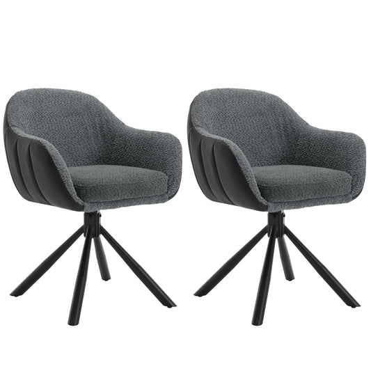 Stoel - Eetkamerstoelen - Eetkamerstoelen set van 2 – Eetkamerstoelen met armleuning - Gestoffeerde - Ergonomische Stoelen - 360° draaime - Woonkamer - Donkergrijs Chenille