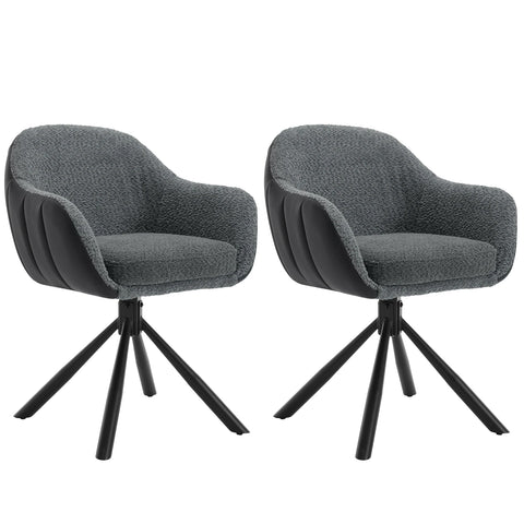 Chair - Dining room chairs - Dining room chairs set of 2 - Dining room chairs with armrests - Upholstered - Ergonomic Chairs - 360° swivel - Living room - Dark gray Chenille