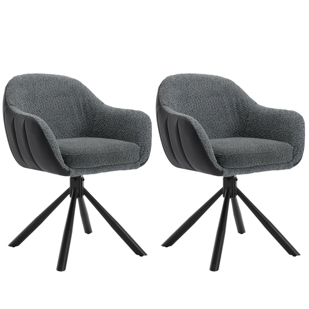 Chair - Dining room chairs - Dining room chairs set of 2 - Dining room chairs with armrests - Upholstered - Ergonomic Chairs - 360° swivel - Living room - Dark gray Chenille