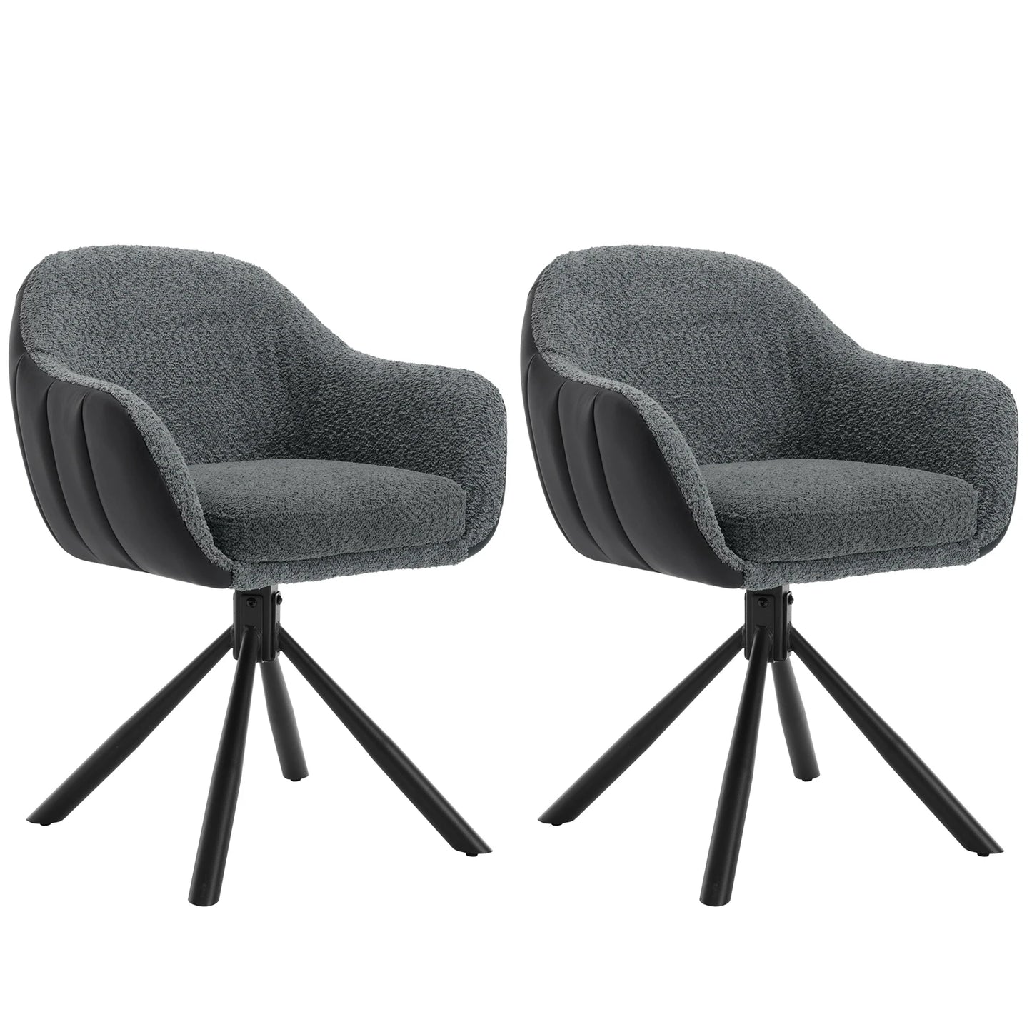 Eetkamerstoelen - Keukenstoel - Eetstoel - Eetkamerstoel - Draaibare - met Armleuningen - Ergonomisch Ontwerp, Luxe Eetkamer- en Lounge Stoelen - 2 Packs - Chenille - Donkergrijs