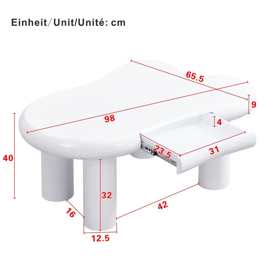 Salontafel – Koffietafel – Bijzettafel – Tafel – Woonkamertafel – Hoogglans Wit – Hydraulisch Hefmechanisme – LED Verlichting & Opbergruimte