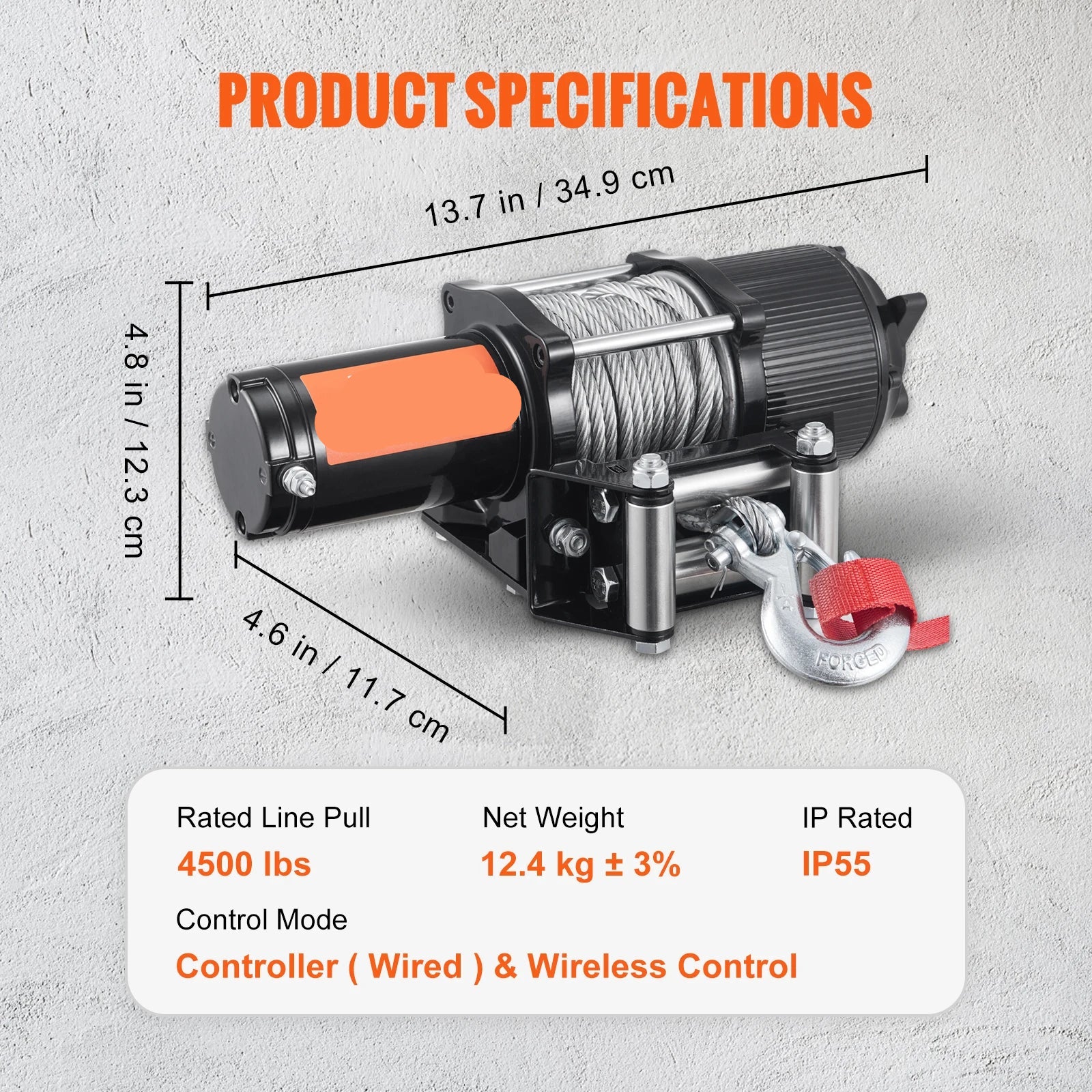 Lier - Takel - Kabeltakel - Kettingtakel - Elektrische - Waterdicht - 12V - 4500lbs - met Stalen Kabel en Bedrade/Wireless Afstandsbediening - voor SUV, Trailer en Auto - QUORE