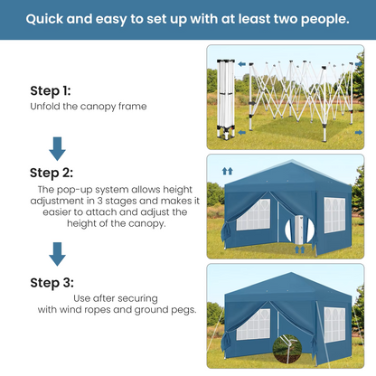Paviljoen - Tuinpaviljoen - Partytent - Tuintent - Pop-up Kliksysteem - Stabiel - Vouwtent - met Zijwanden - voor 4-6 Personen - Opvouwbaar - Waterdicht - Winterbestendig - 50+UV-Bescherming - voor Tuin - Buiten - Achtertuin - 3 x 3 m - Blauw
